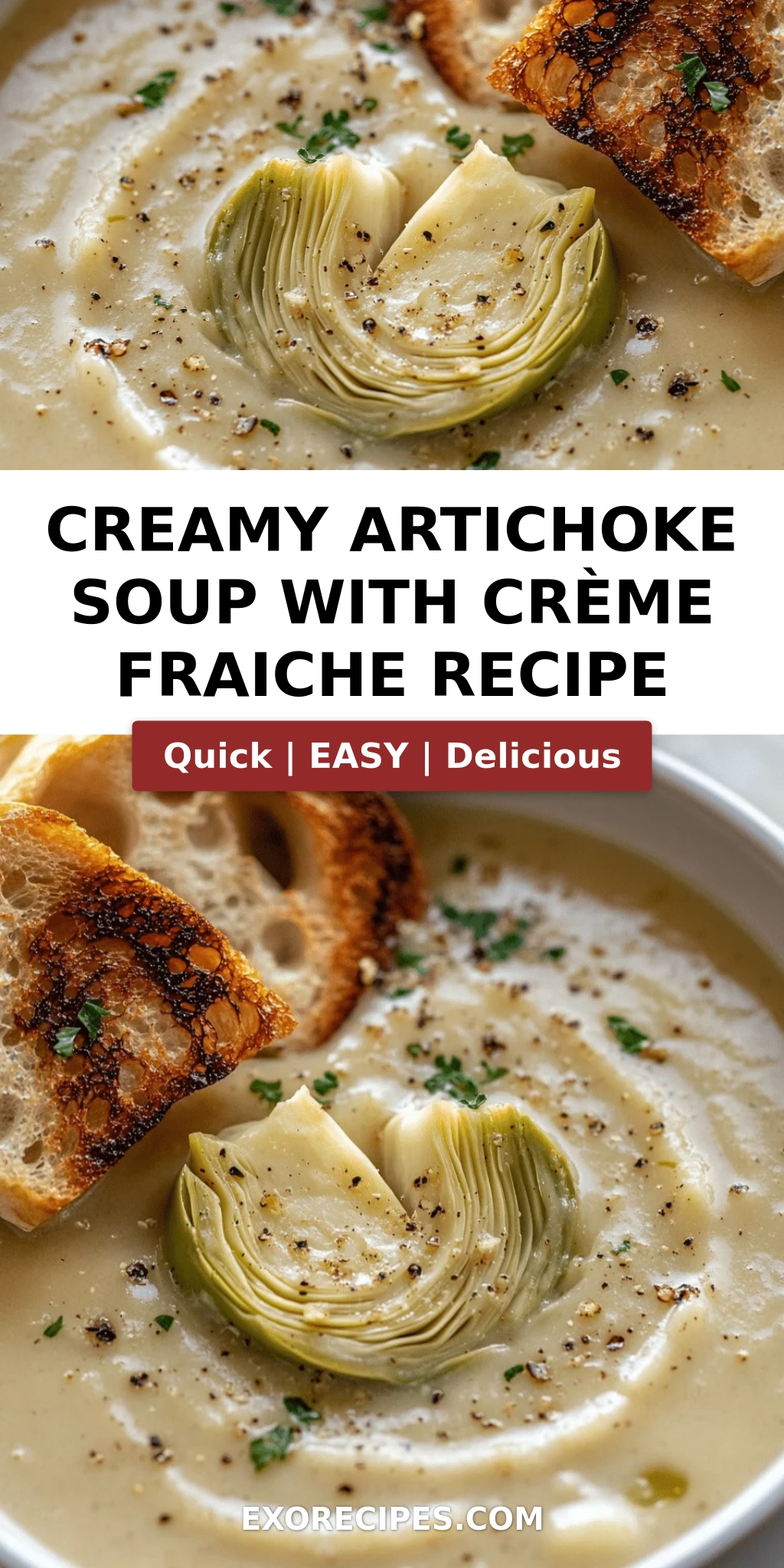 Creamy Artichoke Soup with Crème Fraiche and Toasted Baguette: A Comforting, Gourmet Delight