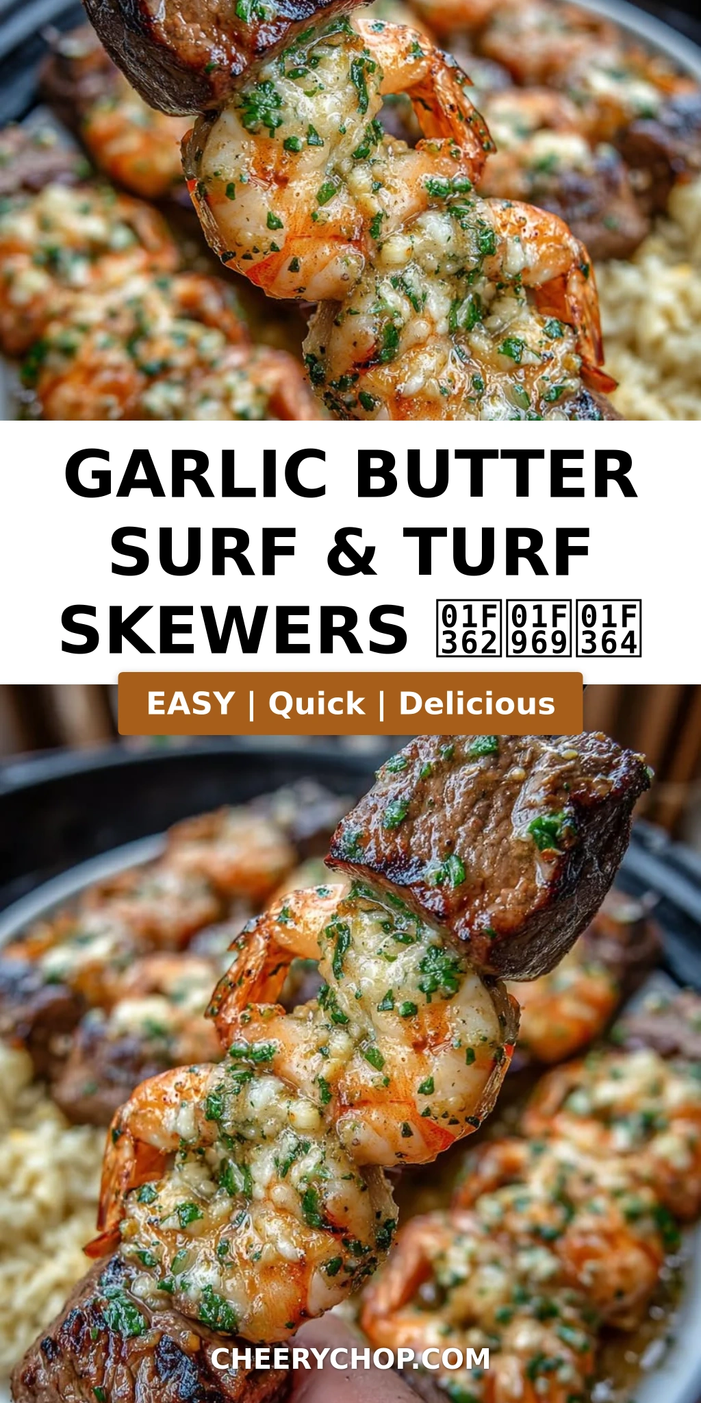 Garlic Butter Surf & Turf Skewers 🍢🥩🍤