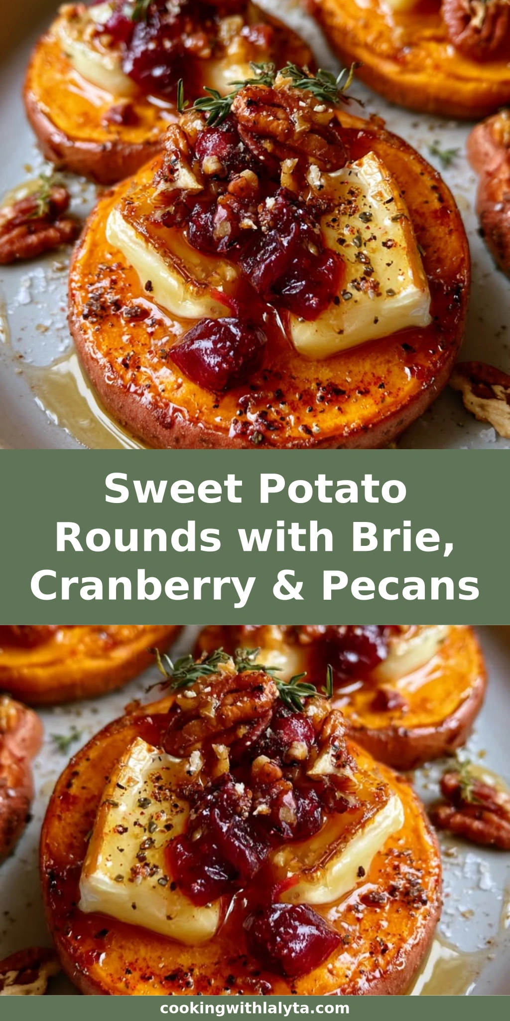 Sweet Potato Rounds with Brie, Cranberry & Pecans