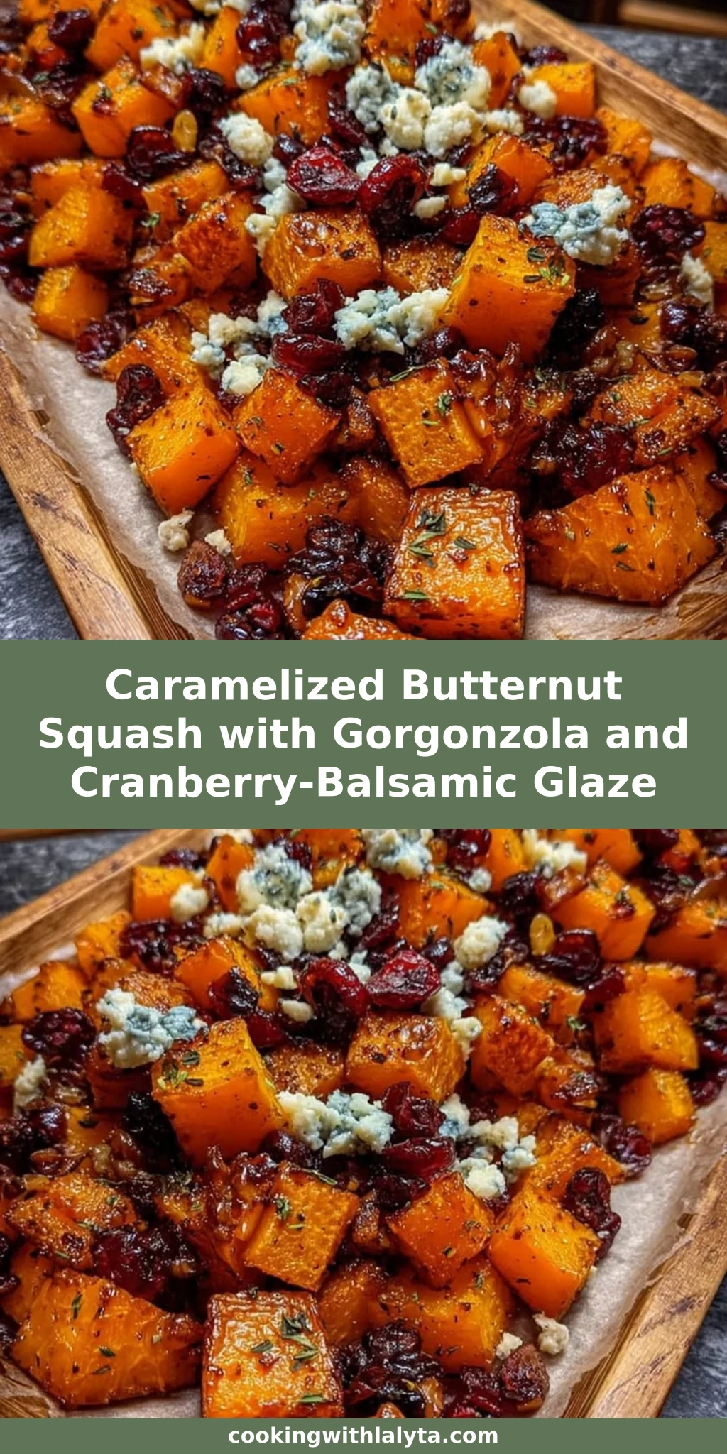 Caramelized Butternut Squash with Gorgonzola and Cranberry-Balsamic Glaze