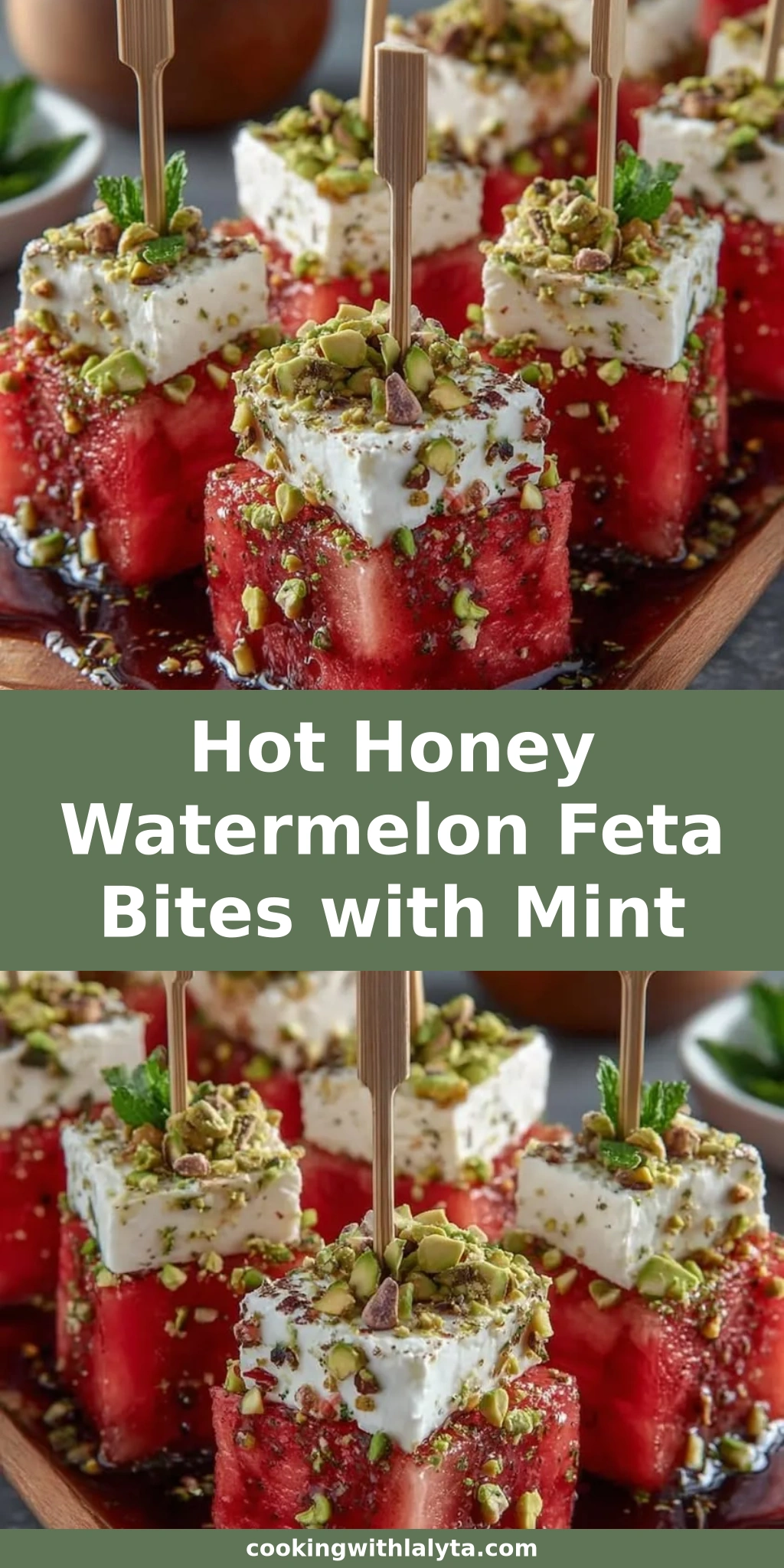Hot Honey Watermelon Feta Bites with Mint