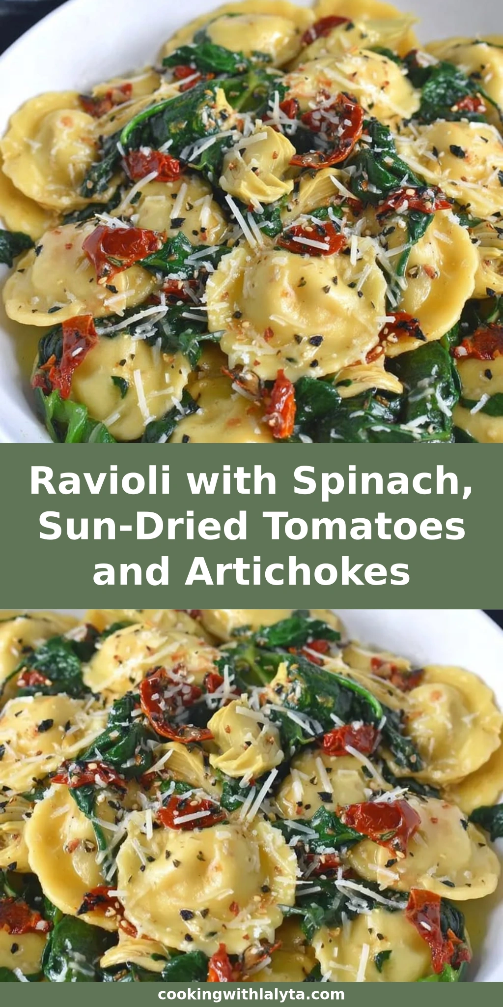 Ravioli with Spinach, Sun-Dried Tomatoes and Artichokes