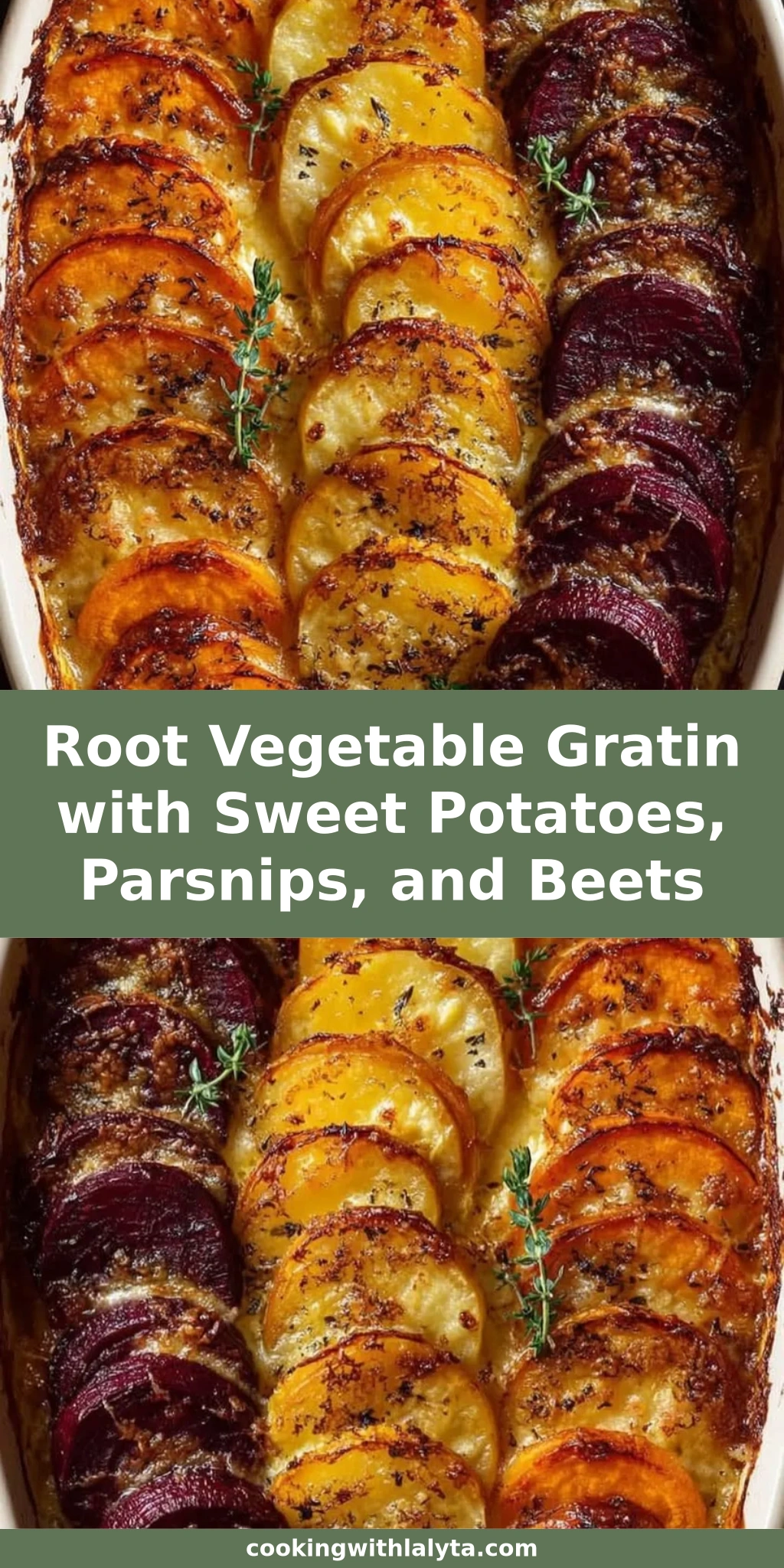 Root Vegetable Gratin with Sweet Potatoes, Parsnips, and Beets