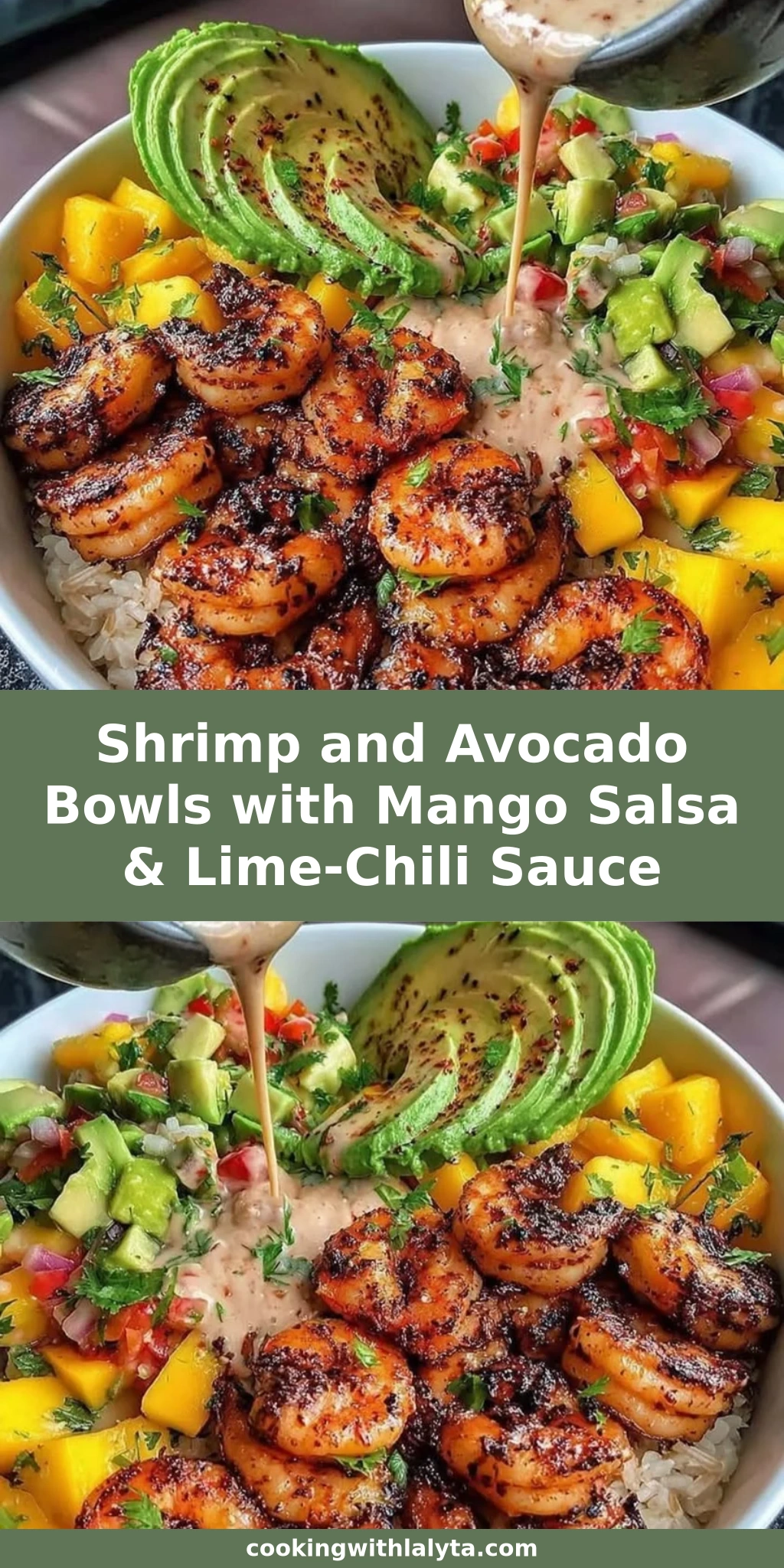 Shrimp and Avocado Bowls with Mango Salsa & Lime-Chili Sauce