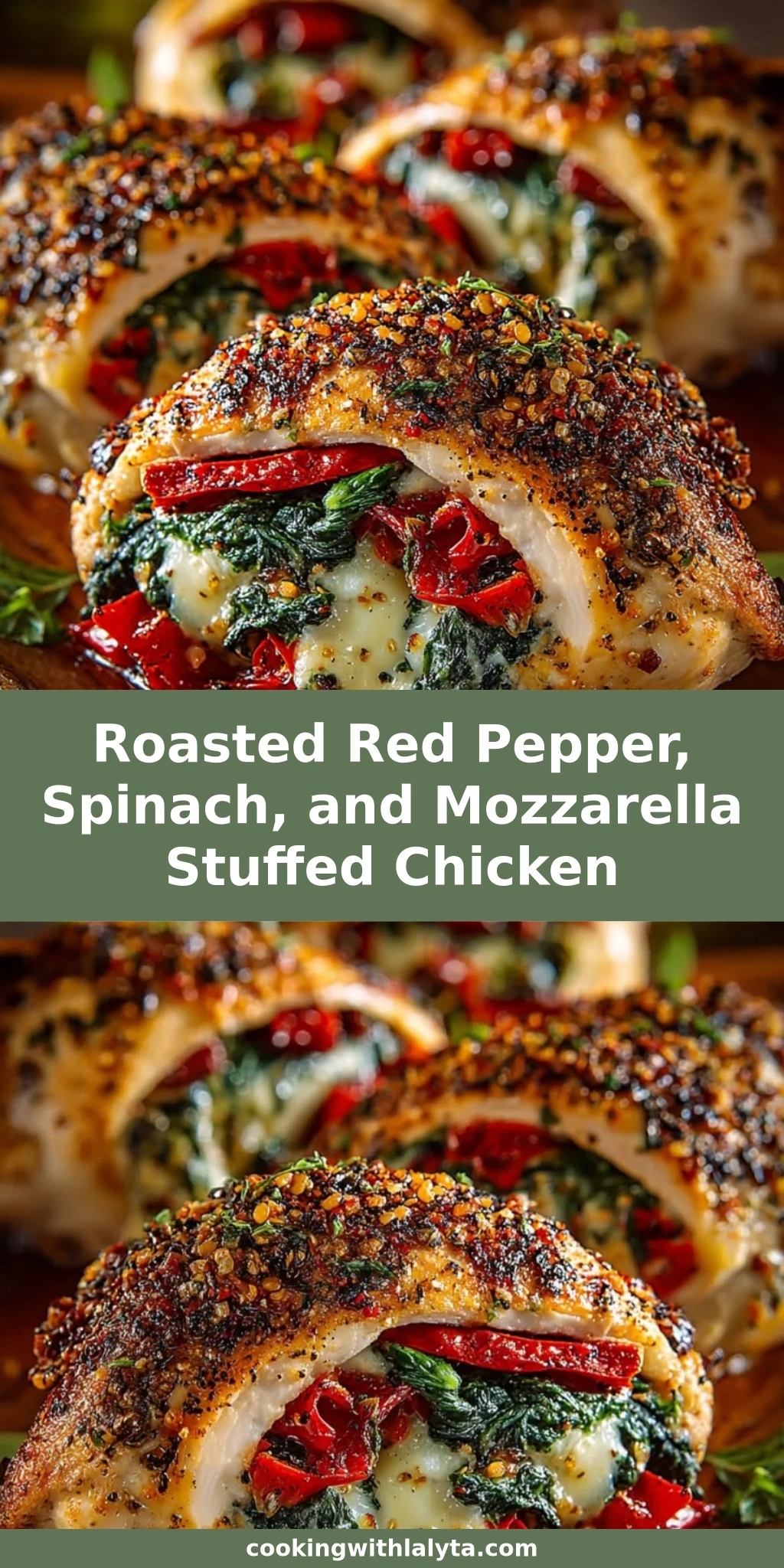 Roasted Red Pepper, Spinach, and Mozzarella Stuffed Chicken