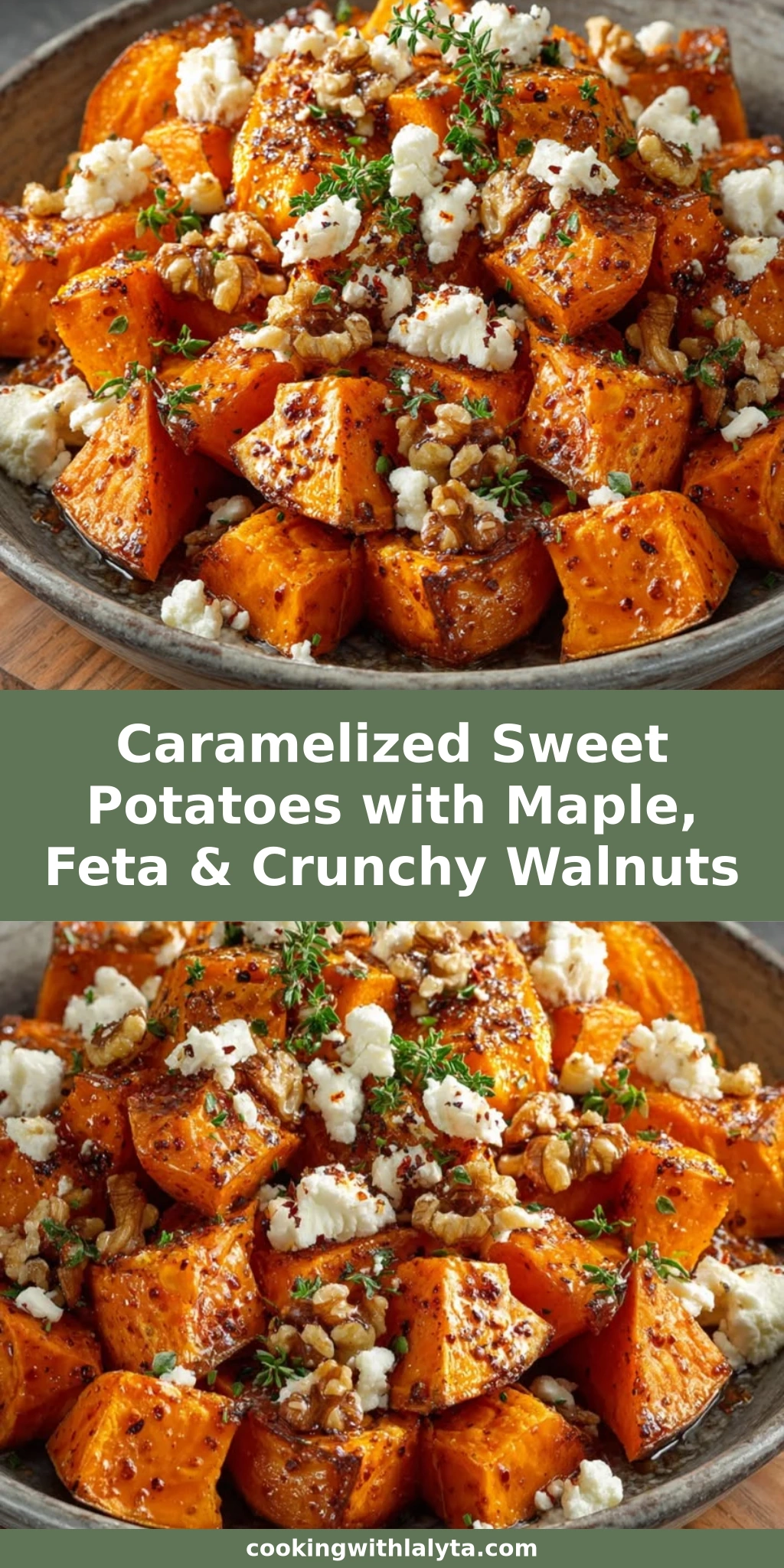 Caramelized Sweet Potatoes with Maple, Feta & Crunchy Walnuts