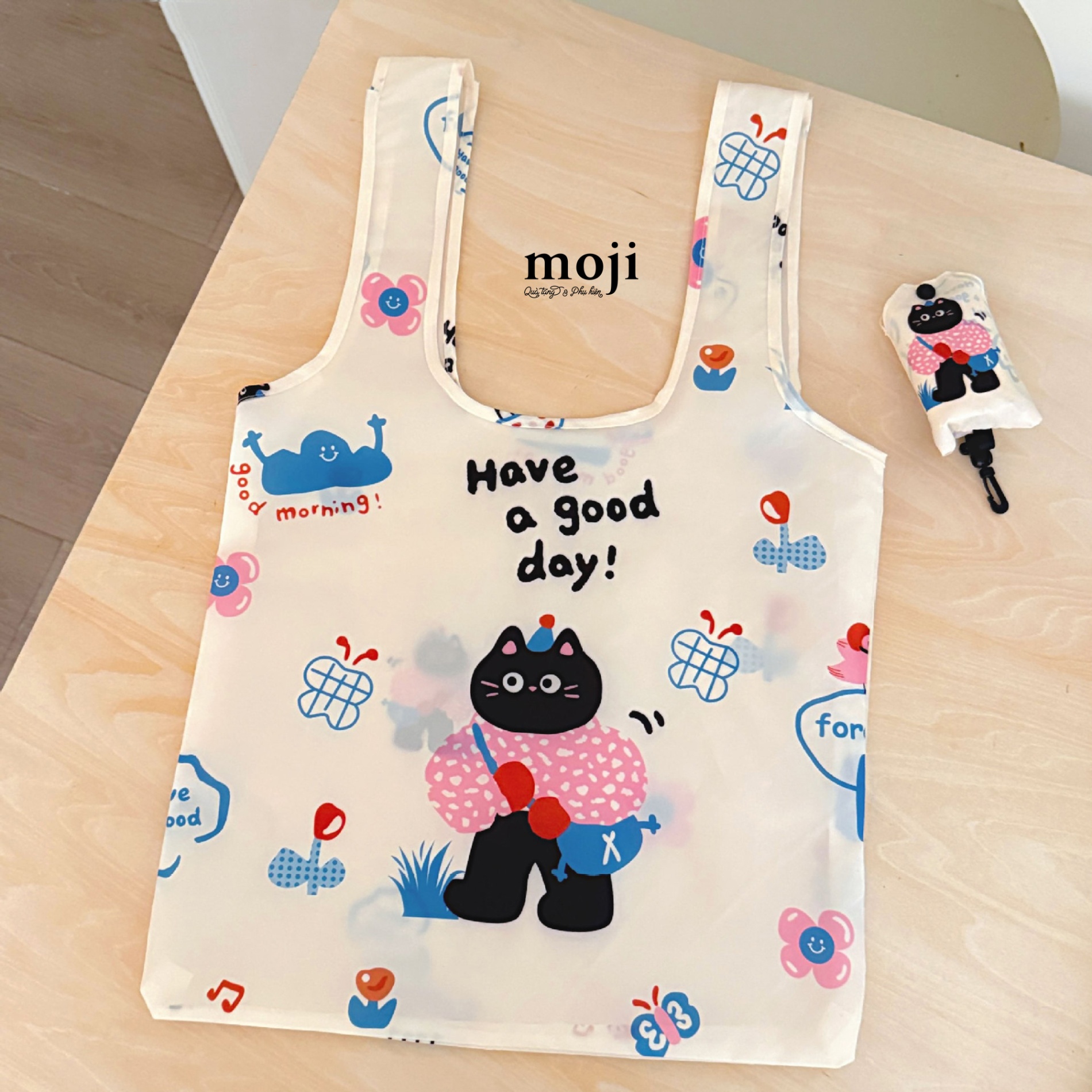 B.202 Túi đeo vai gấp gọn Black cat have a good day 40x61