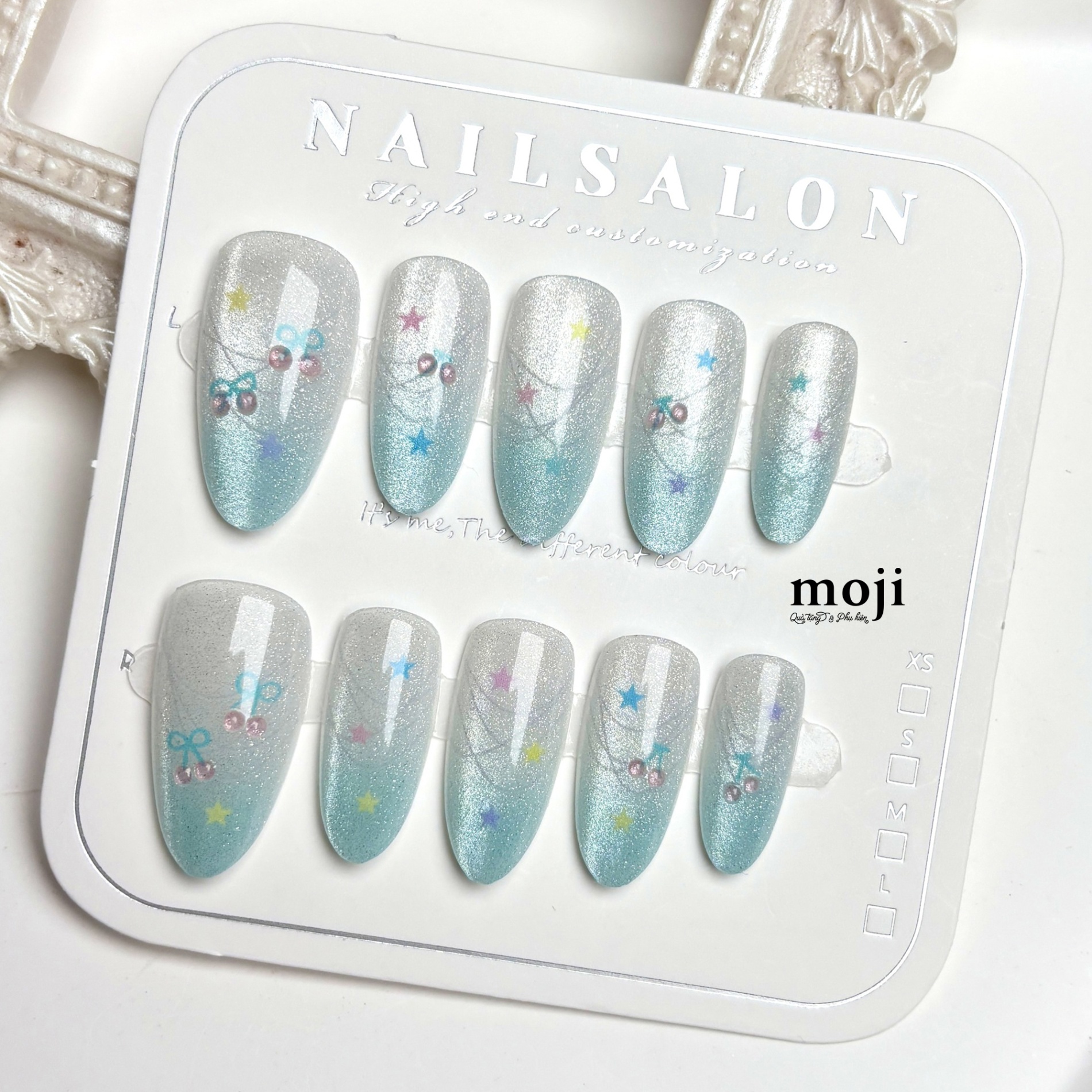 A.806 Bộ móng tay giả Ombre blink star cherry WY151 set10