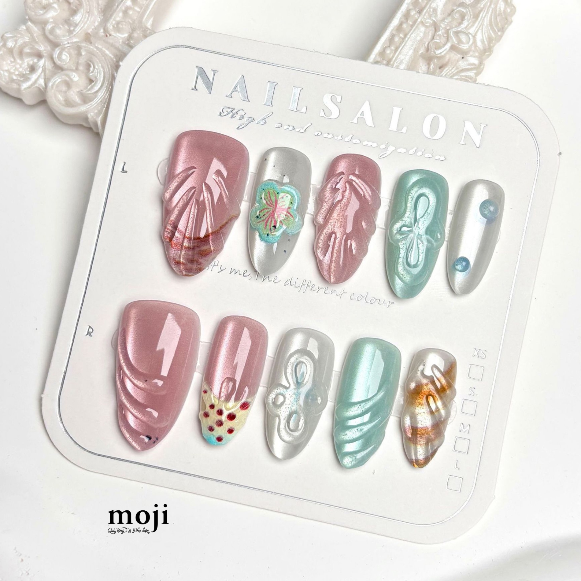A.806 Bộ móng tay giả Flower wavy line kèm keo WY808 set10