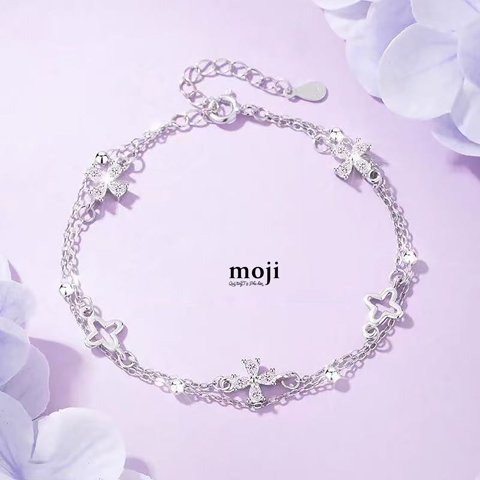 A.840 Vòng đeo tay đôi Flower đính đá cỏ may mắn