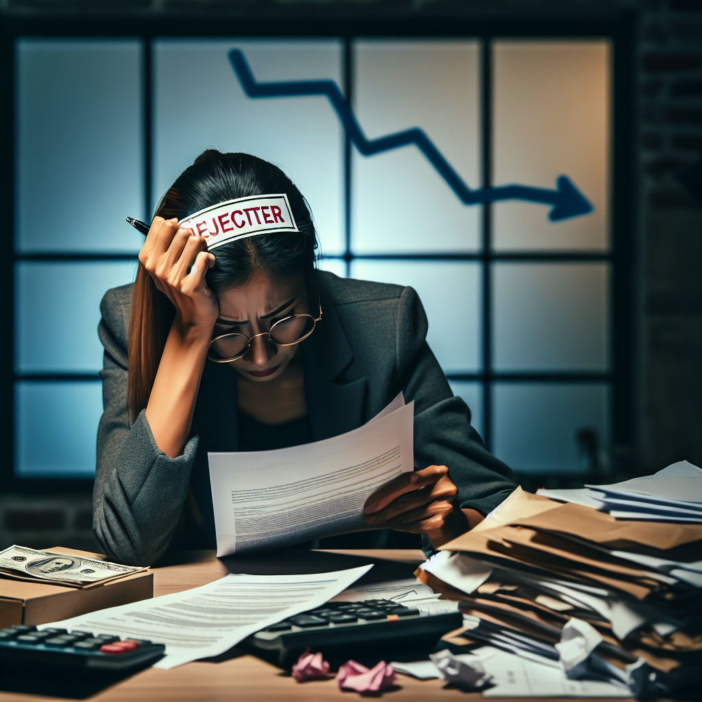 A worried expression on the person's face as they read a financial document.