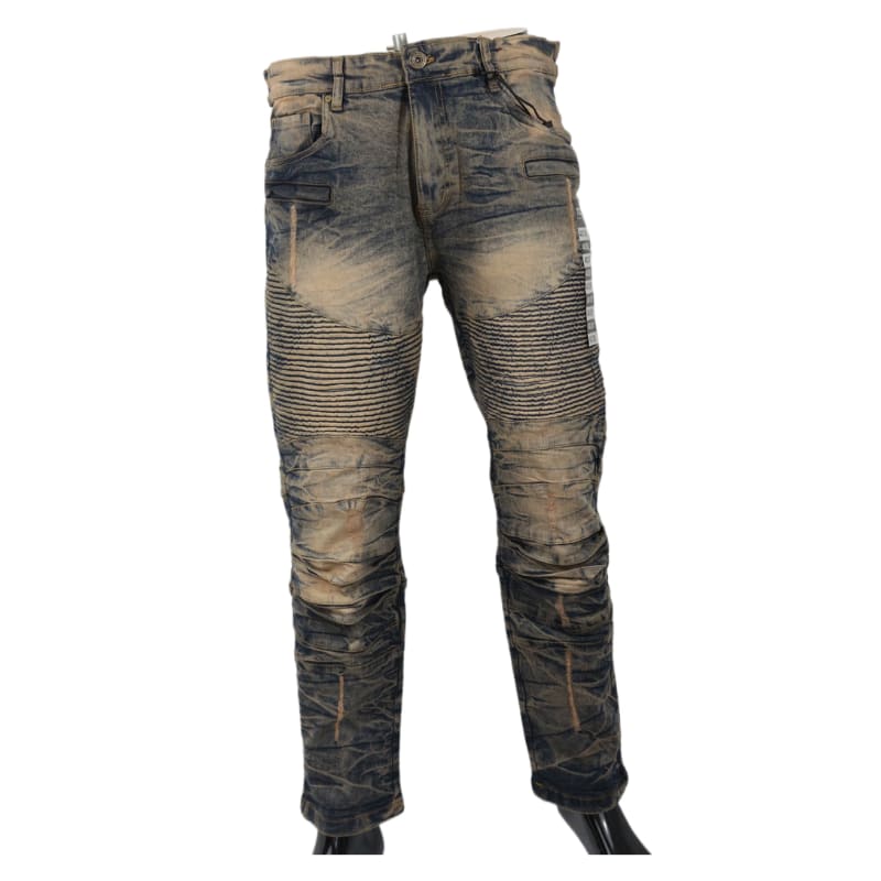 Men’s Biker Moto Jeans – Slim Fit Ribbed Motorcycle Denim Pants