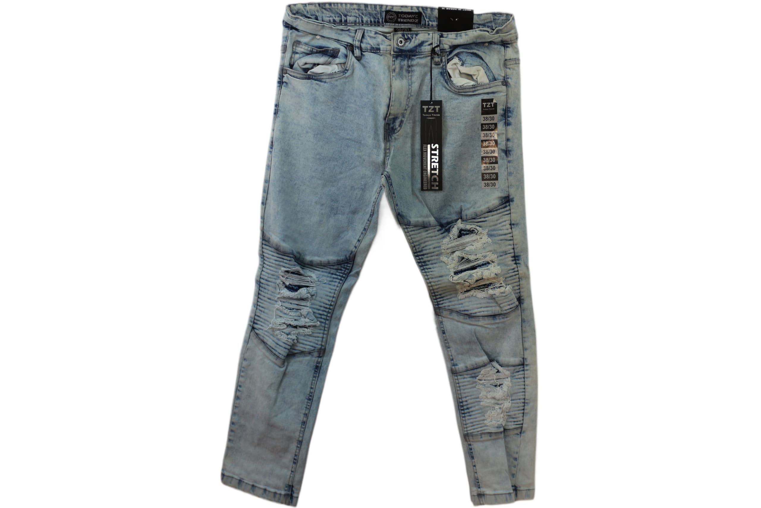 Men’s Biker Moto Ripped & Repaired Stretch Denim Jeans