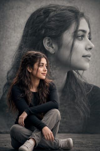 Cinematic Double Exposure Girl Portrait AI Prompt