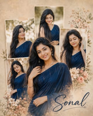 Elegant Saree Girl Collage AI Prompt