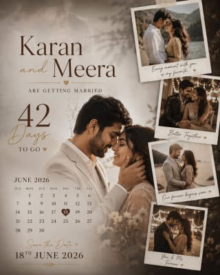 Romantic Wedding Countdown Poster AI Prompt Cinematic Calendar Couple Collage Design