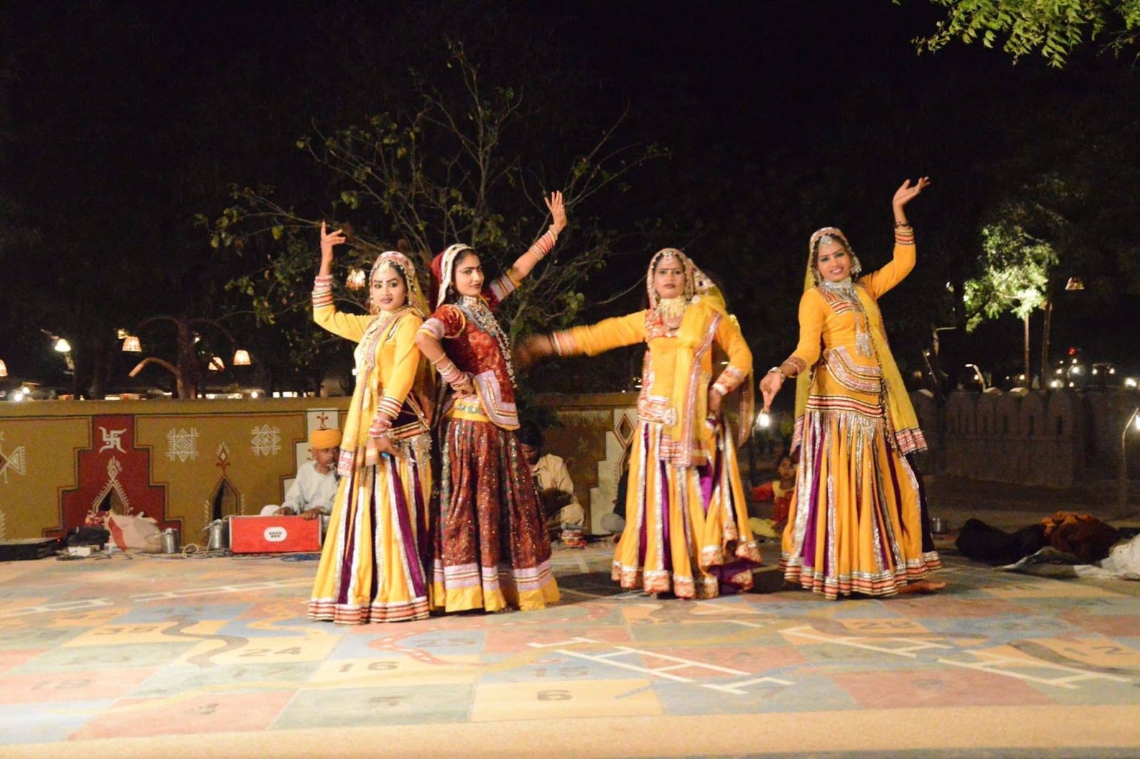 Cultural Night at Chokhi Dhani - folk dancers and Rajasthani village evening