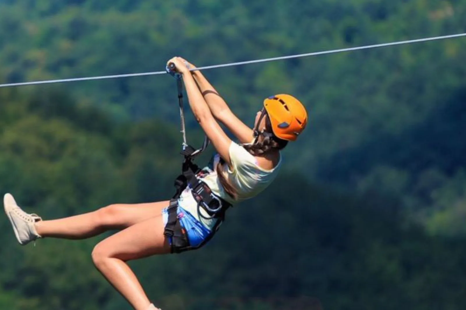 Zip-lining at Doodh Talai garden with Lake Pichola visible below, Udaipur