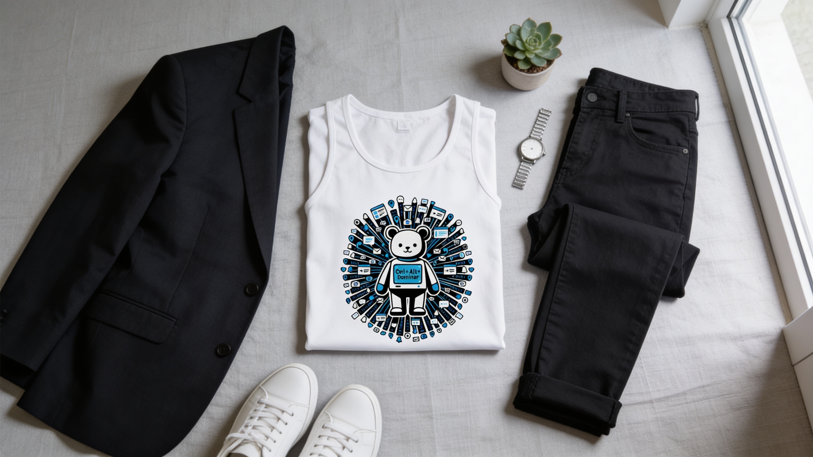 Flatlay de camiseta Stack dobrada com peças de composição de guarda-roupa minimalista