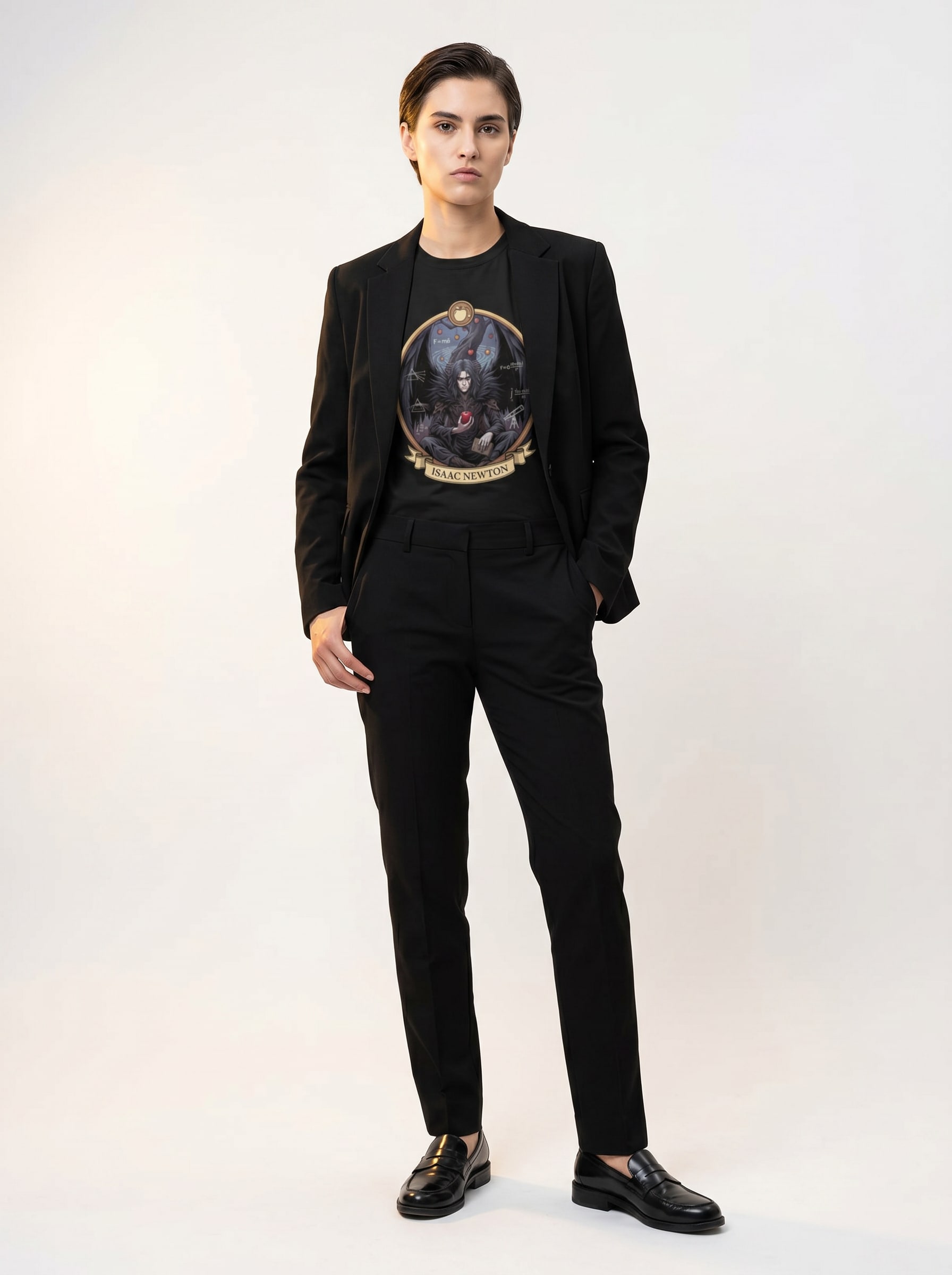 Look profissional e descontraído com blazer preto e camiseta estampada