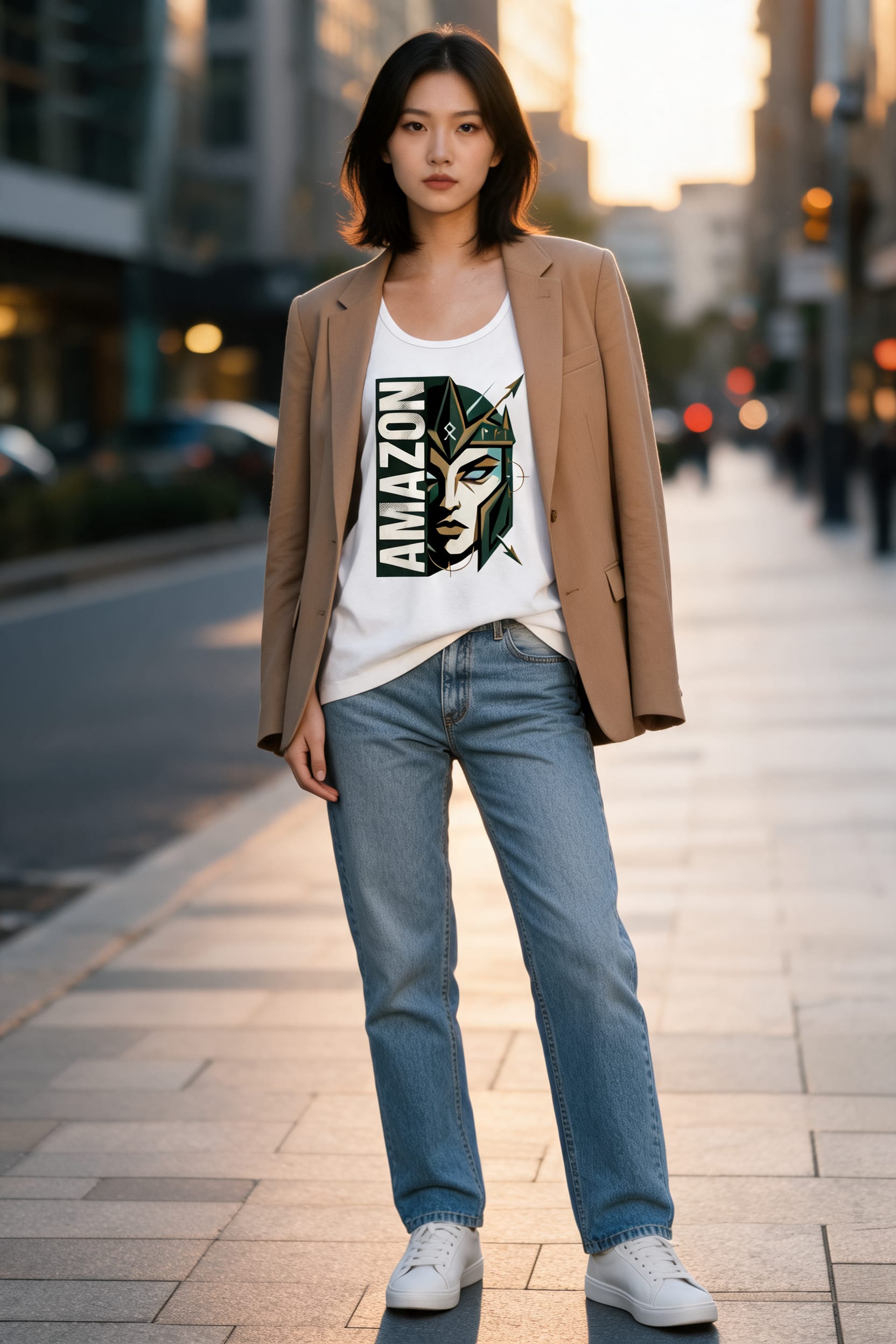 Look regular versátil com camiseta, calça reta e blazer casual