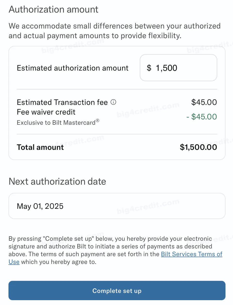 Screenshot of Bilt app