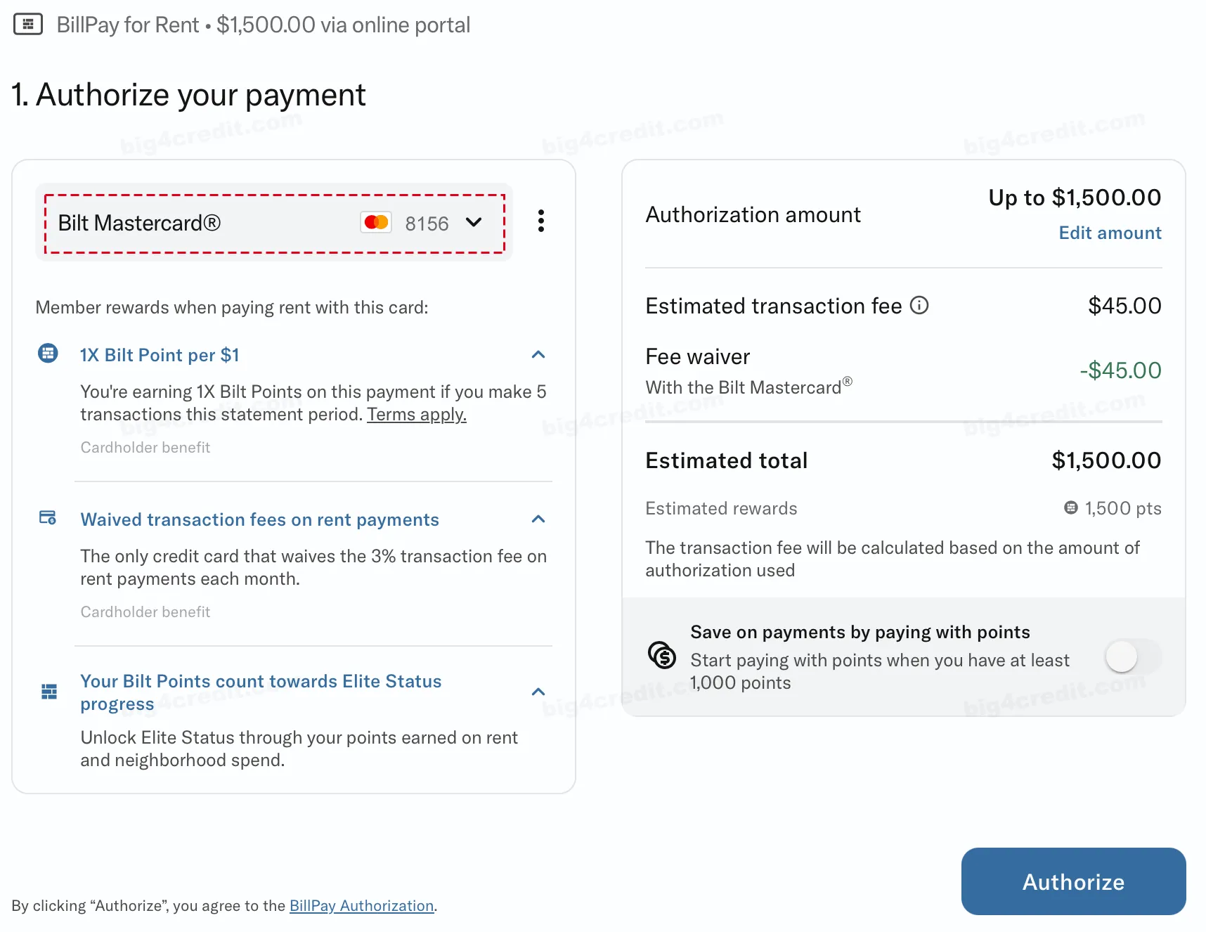 Screenshot of a Bilt Rewards account