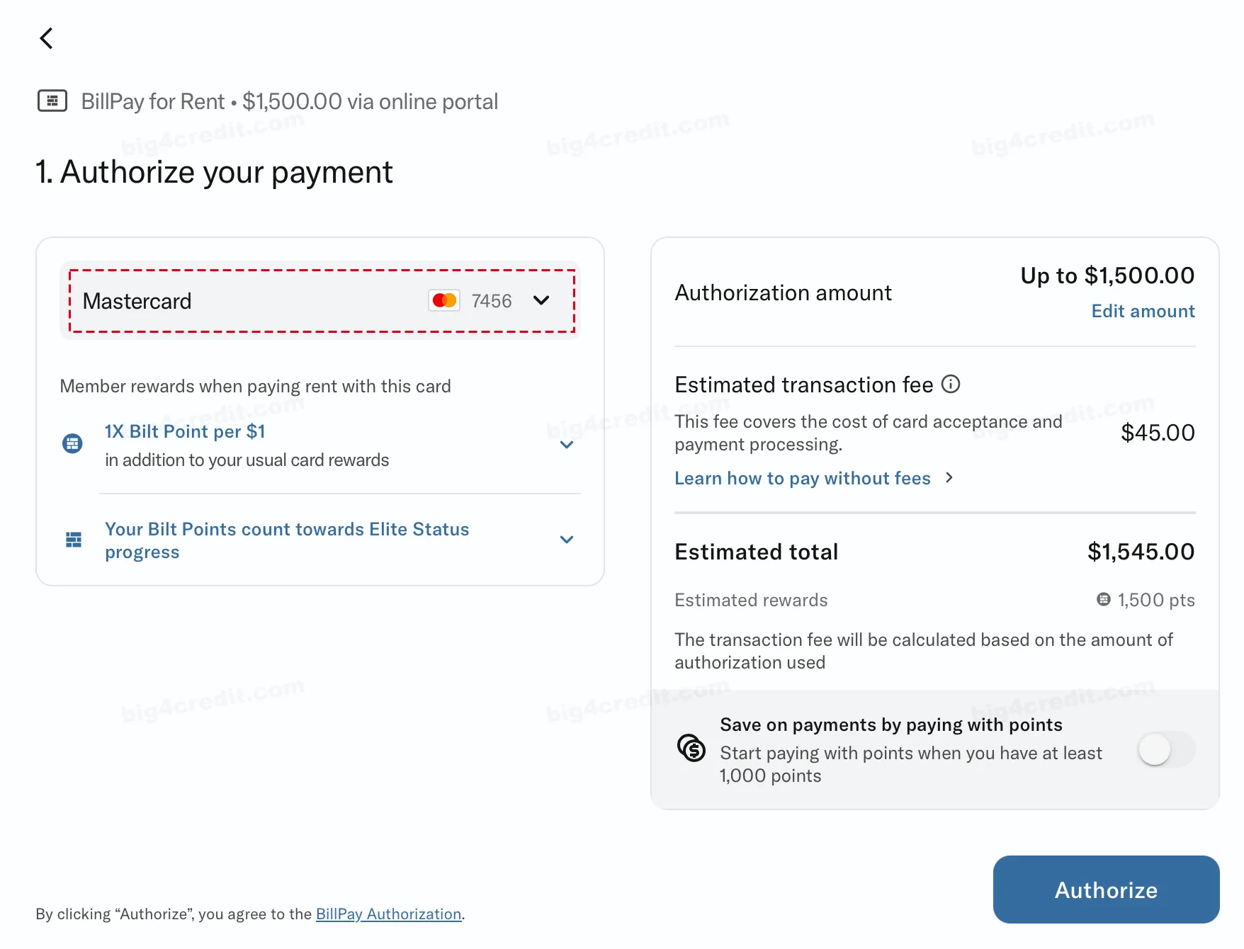 Screenshot of a Bilt Rewards account
