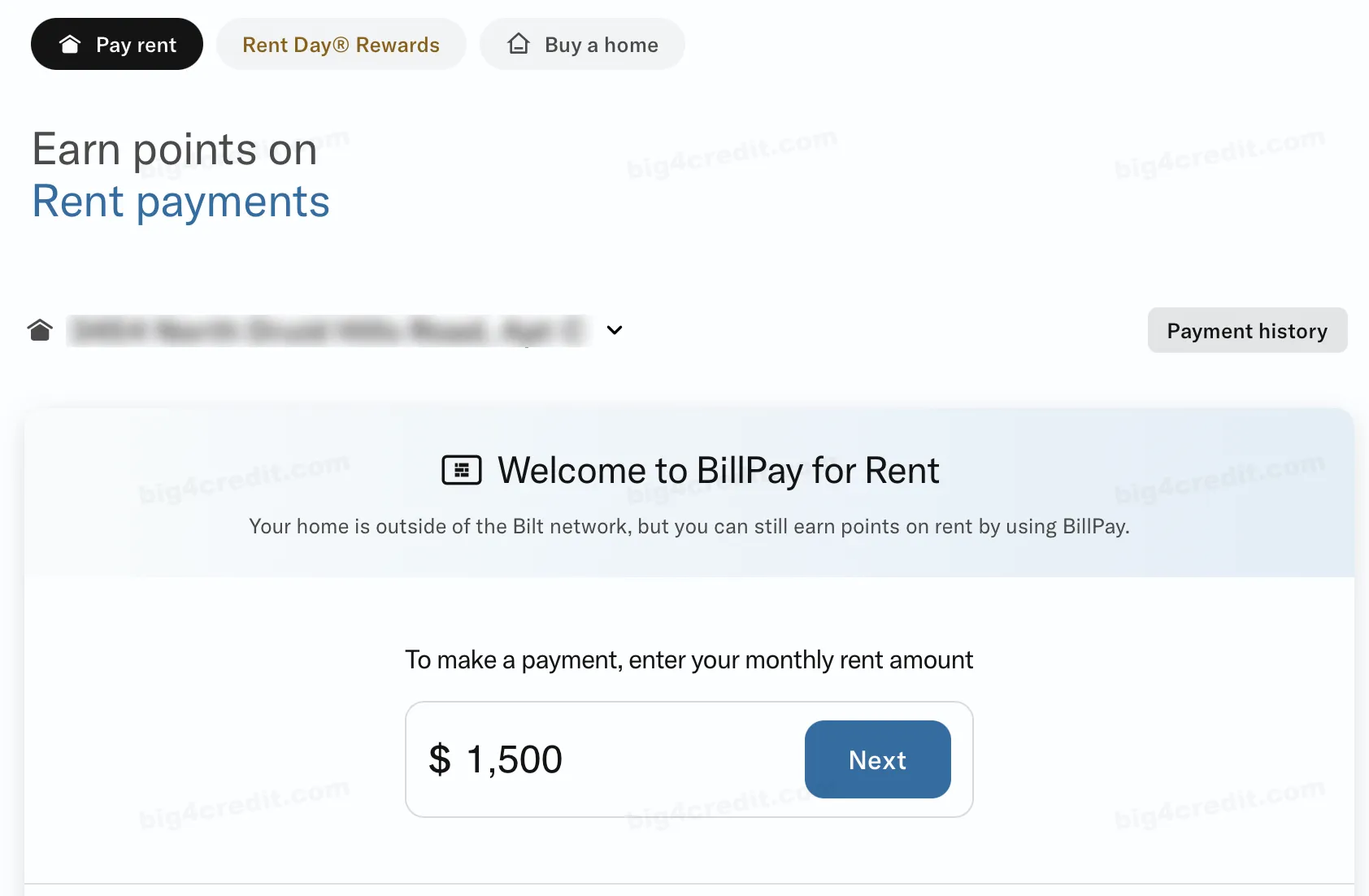 Screenshot of a Bilt Rewards account