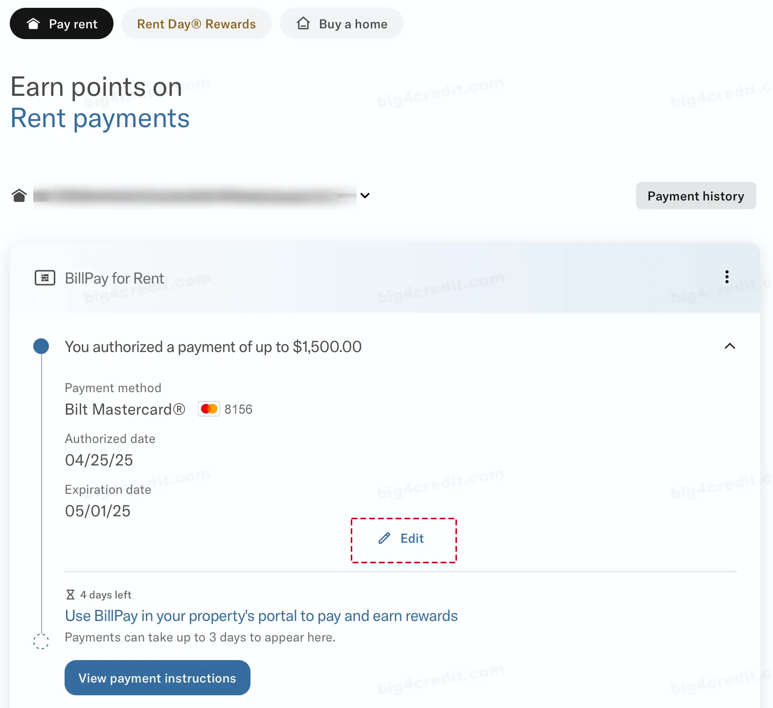 Screenshot of a Bilt Rewards account