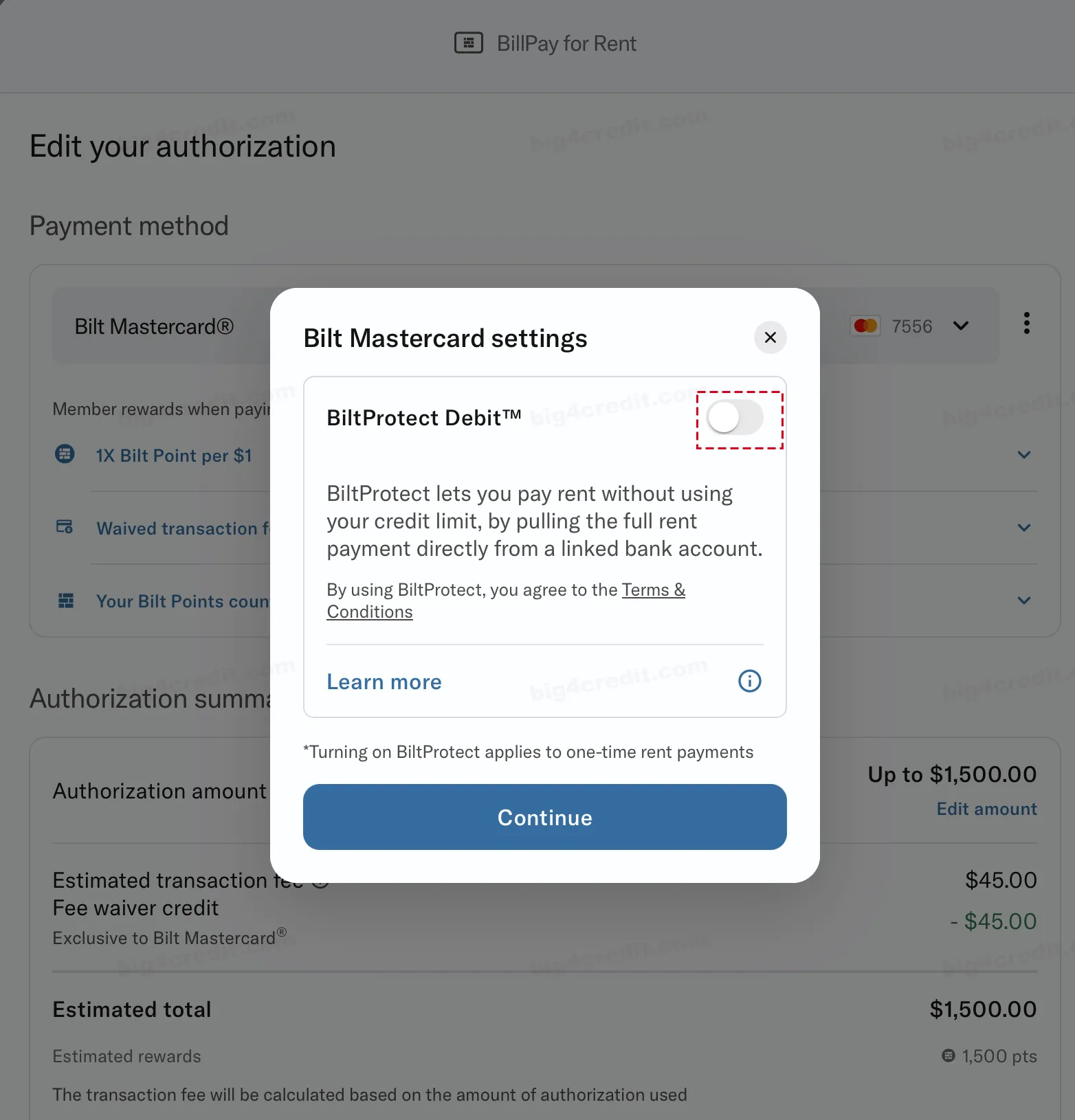 Screenshot of a Bilt Rewards account