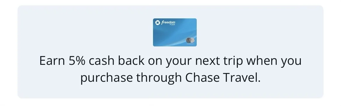 Freedom Flex®: earn 5% cash back on all travel, including eligible cruises (Chase mobile app screenshot)