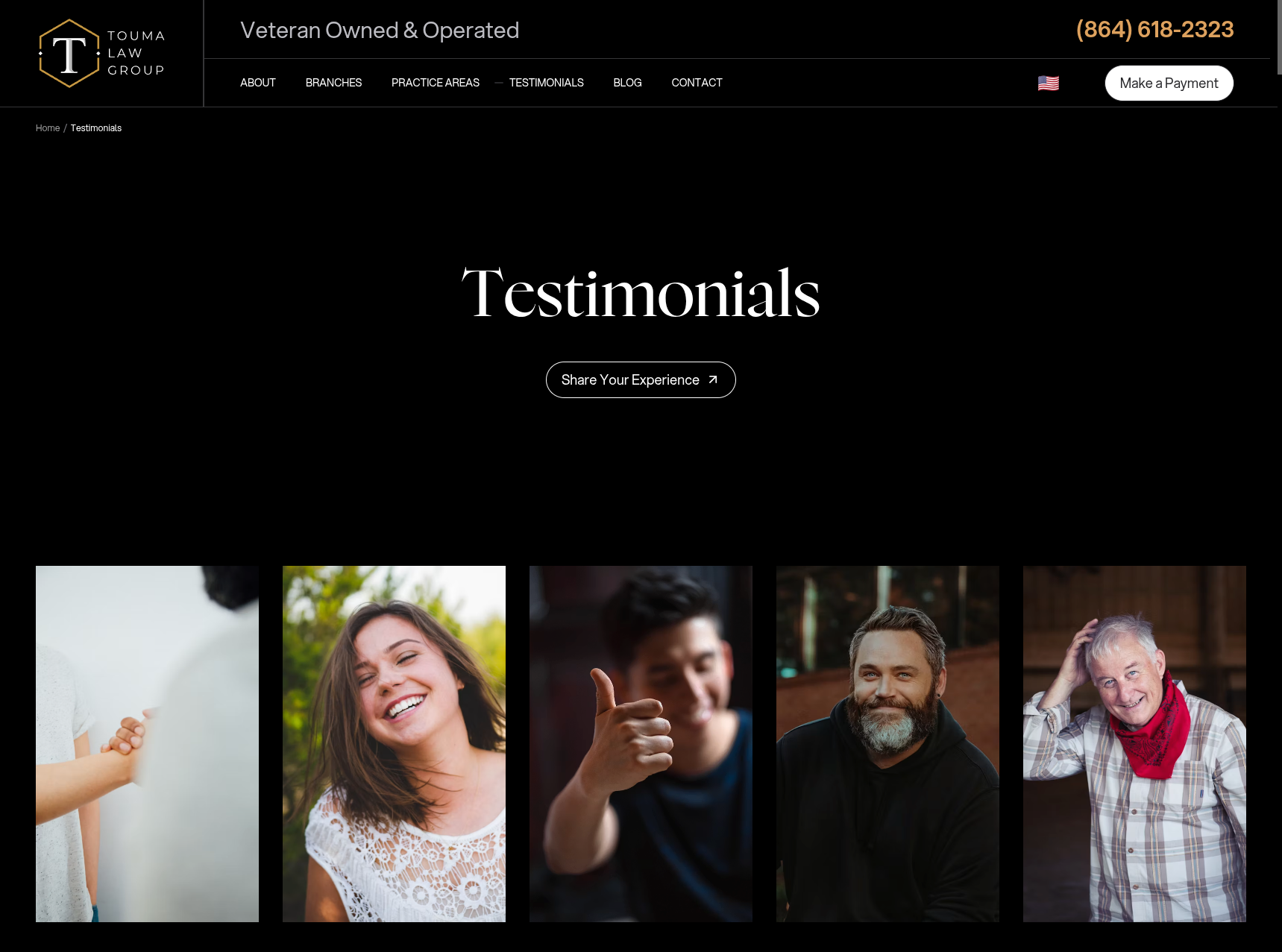 Página de testimonios de Touma Law Group