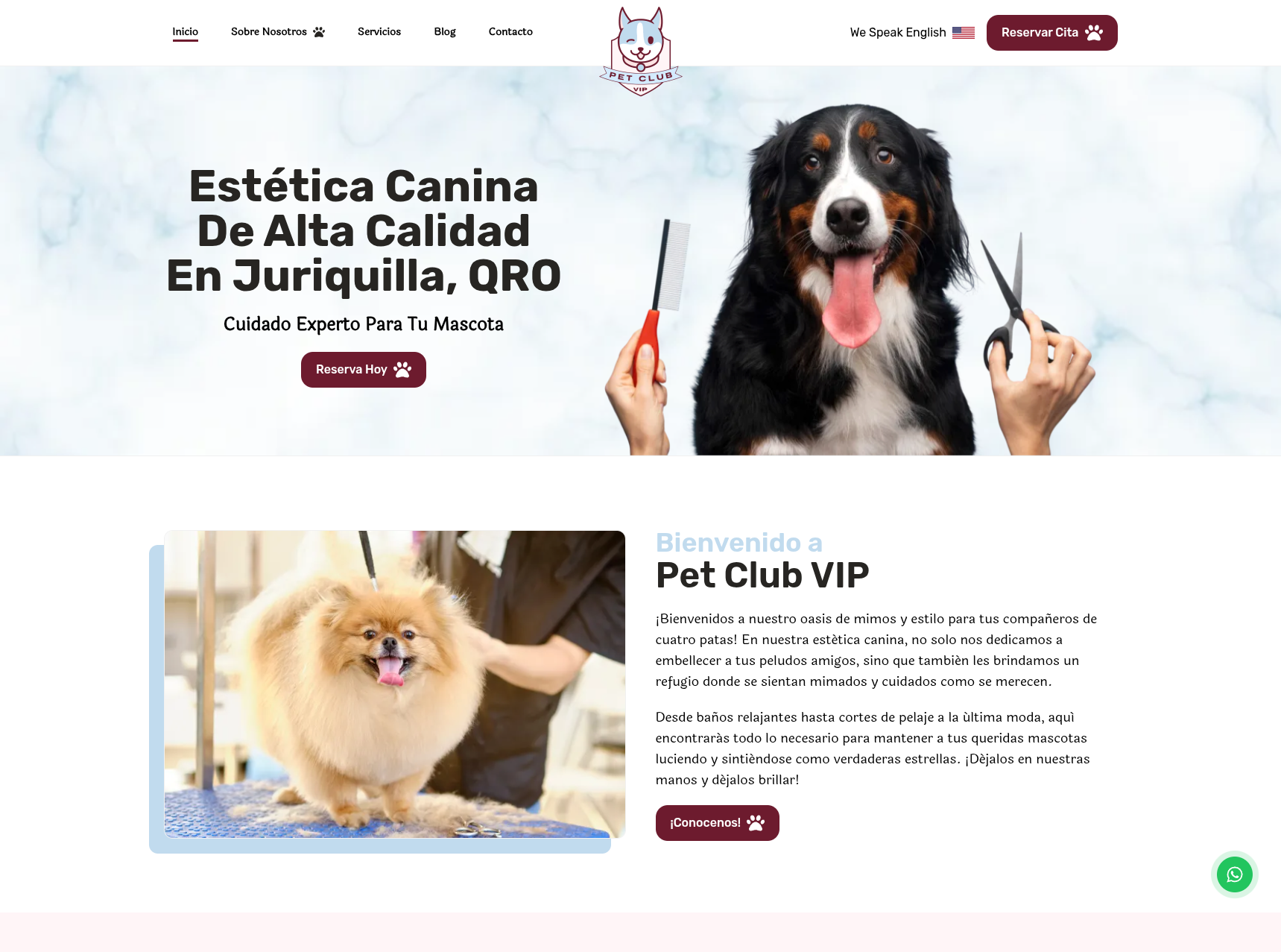 Captura de la página principal de Pet Club VIP