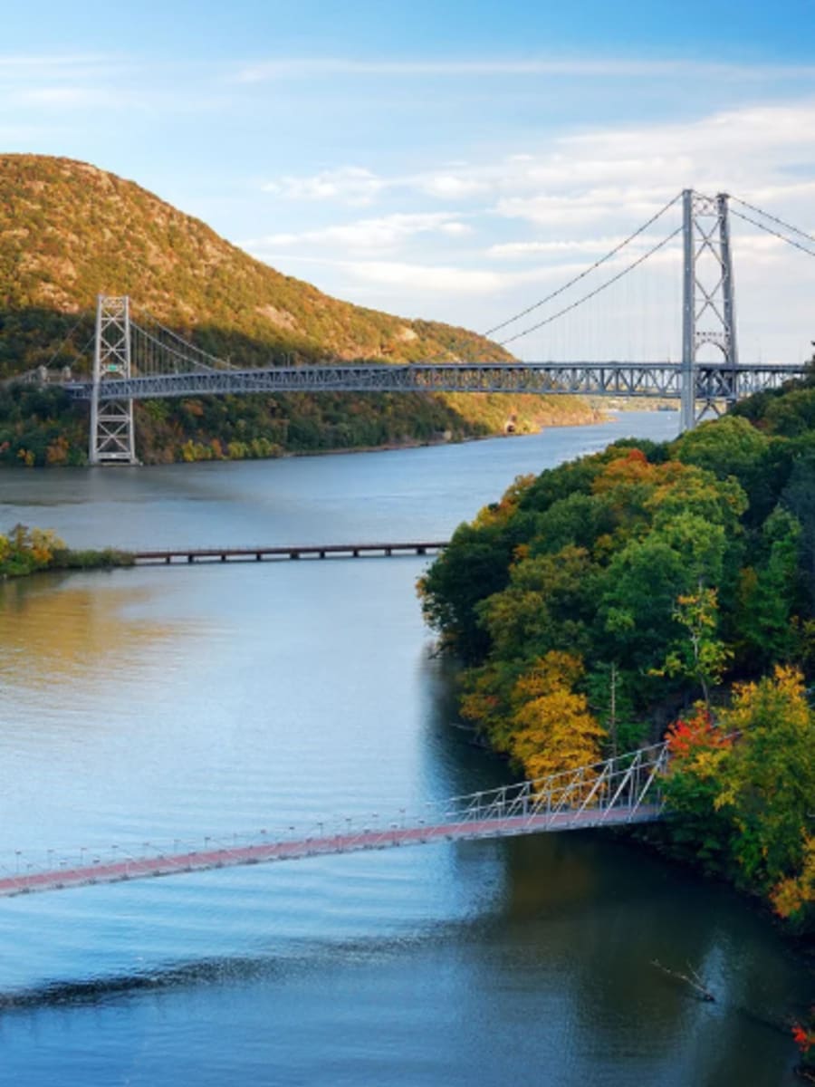 Hudson Valley aerial view with river and rolling hills