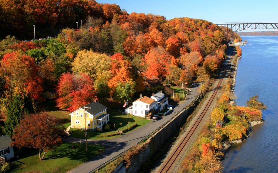 Hudson Valley autumn foliage across the hillsides