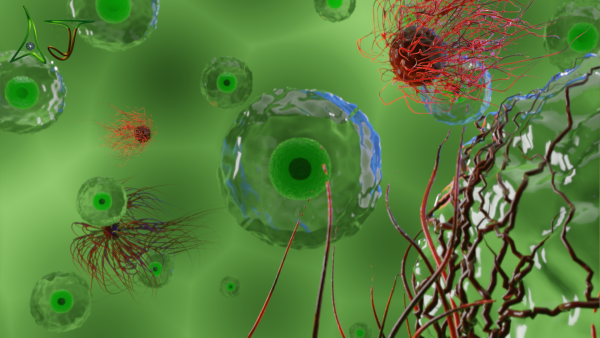 MICROVERSE - An image of cells and microorganisms made using Blender