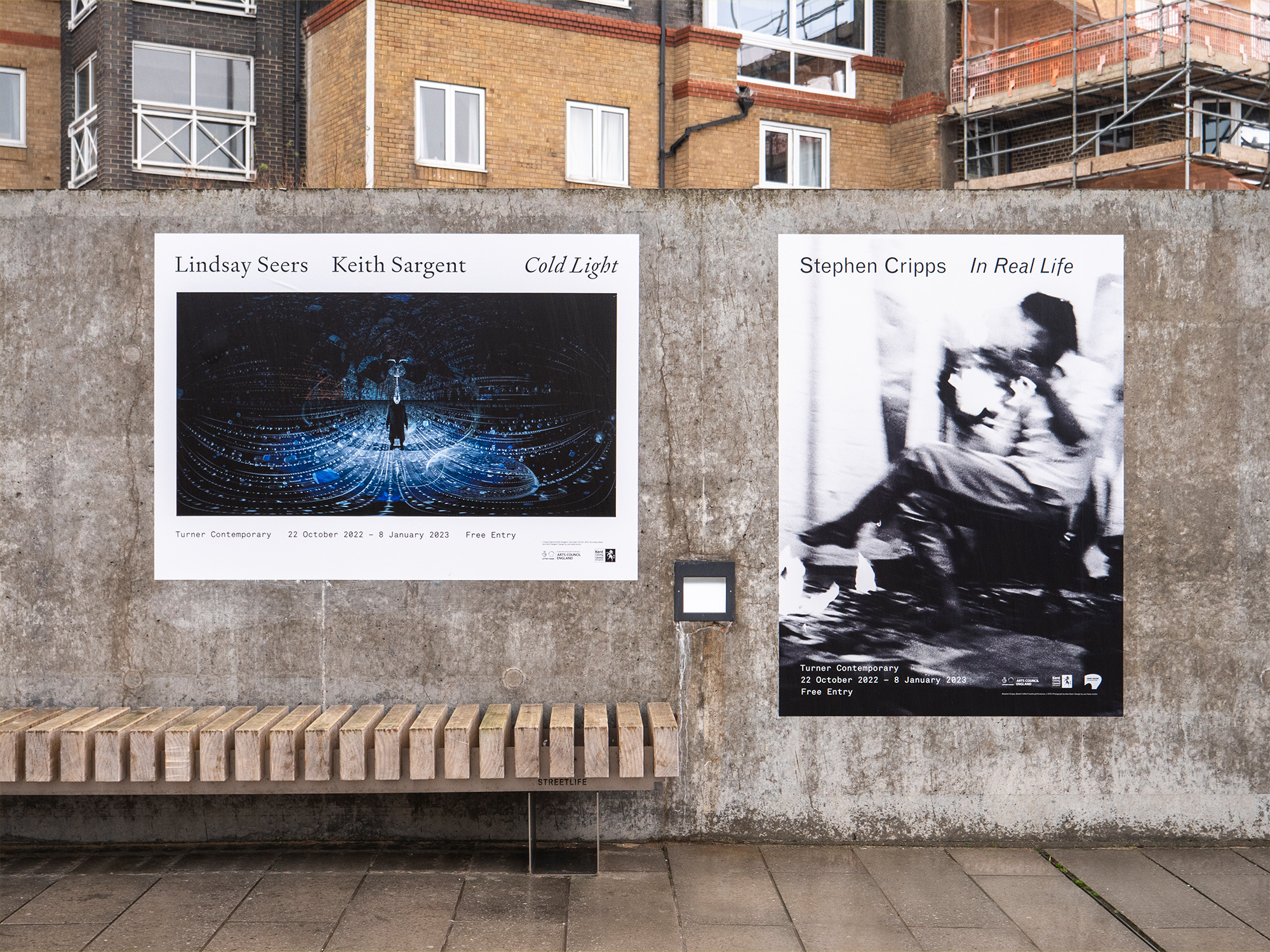 posters on outside wall