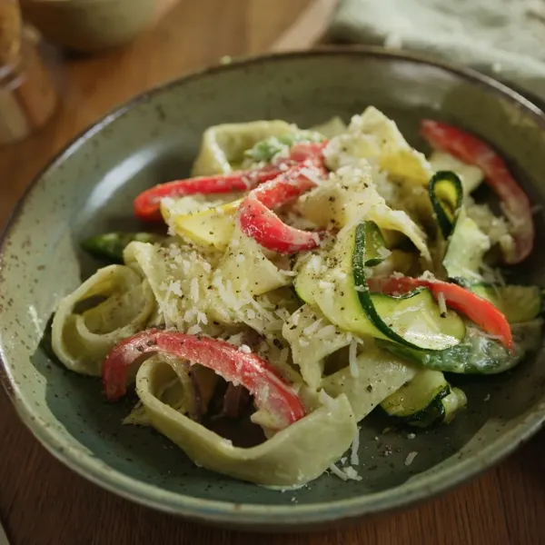 Pappardelles pesto et légumes rôtis