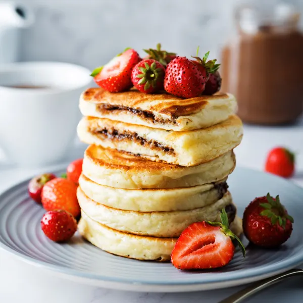 Crêpes fourrées au chocolat-noisettes et fraises