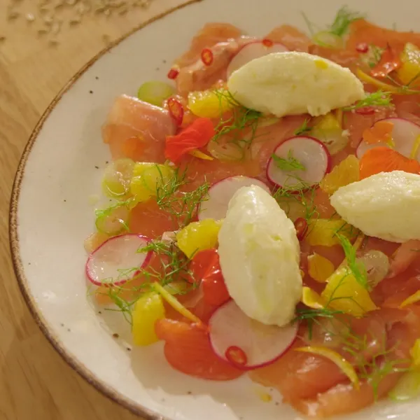 Crudo de truite et sorbet fenouil-citron