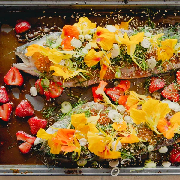 Filets de truite rôtis, miel et gingembre