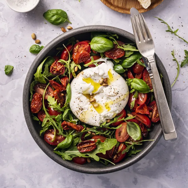Recette de burrata aux tomates cerises confites