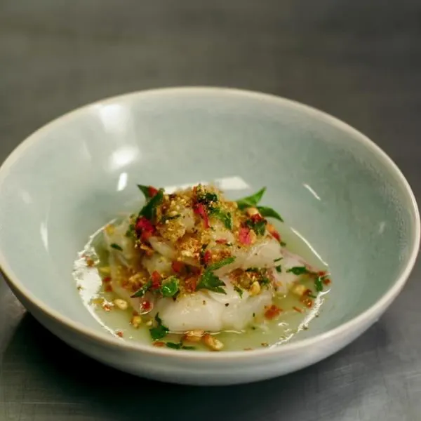 Ceviche de Flétan et pétoncles à la Péruvienne