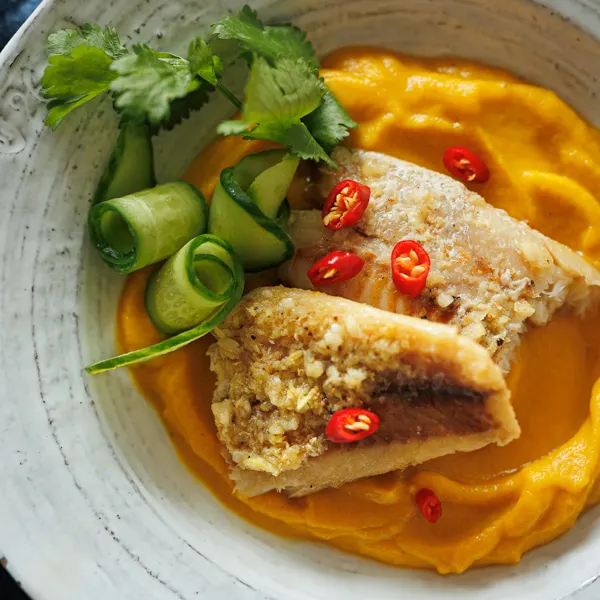 Poisson blanc à la thaï et purée de courge butternut