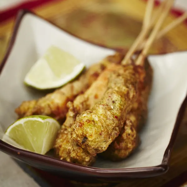Pogos réinventés aux crevettes, gingembre et coriandre