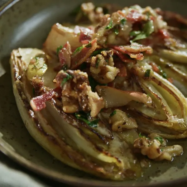 Endives gratinées et garniture croquante