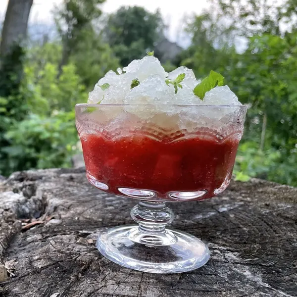 Granité au miel et compotée de fraises