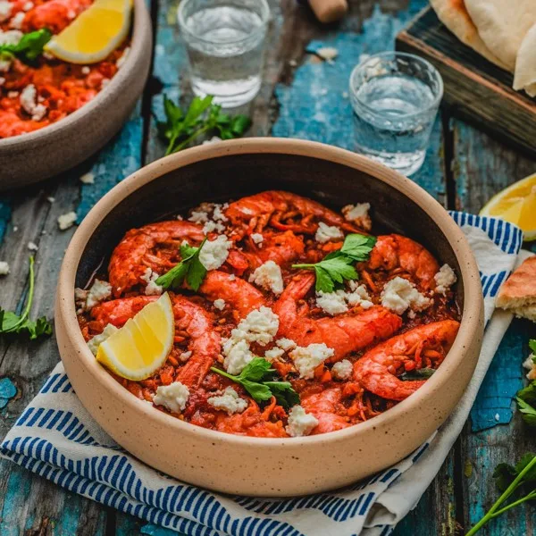 Crevettes saganaki 