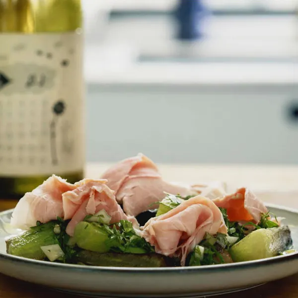 Celtuce en persillade et jambon blanc